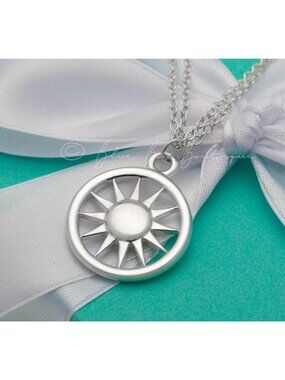 *Rare* Tiffany & Co. Sun Circle Necklace Double Chain Pendant Silver 16" Chain